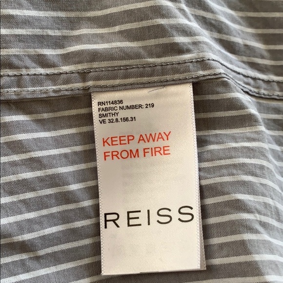Reiss Cotton Grey Stripe Collarless Shirt - Picture 4 of 5